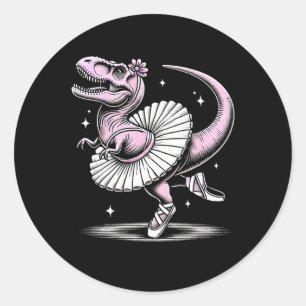 Adesivo Redondo T-rex balé Dançante Em Tutu E Slippers