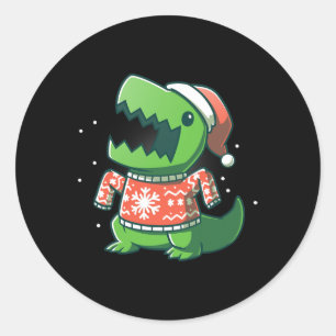 Adesivo Redondo T-rex de natal Dinossauro Feio Saurus