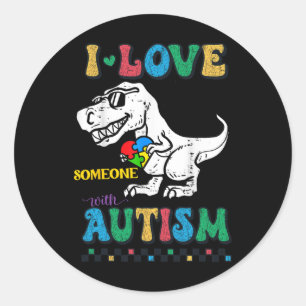 Adesivo Redondo T.rex Dino Dinossauro Engraçado Eu Amo Alguém Com