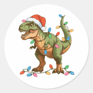 Adesivo Redondo T-Rex Dinossauro de Natal Xmas Dino Tiranossauro