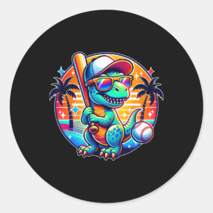 Adesivo Redondo T-rex Dinossauro Engraçado Vende Jogador Crianças 