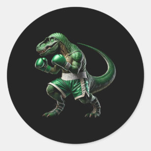 Adesivo Redondo T-rex Dinossauro Fazendo Boxe Boxer Arte Marcial
