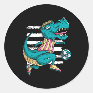 Adesivo Redondo T-rex Dinossauro Jogando Futebol - Trex Design