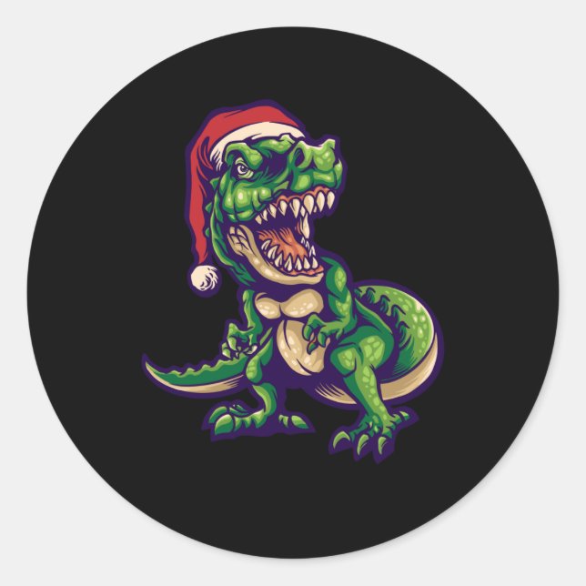 Adesivo Redondo T-rex Dinossauro Natal | Dinossauro Design (Frente)