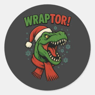 Adesivo Redondo T-Rex Dinossauro Natal Punho Divertido Wraptor
