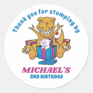 Adesivo Redondo T-Rex e Unicorn Partido Aniversário de criança do 