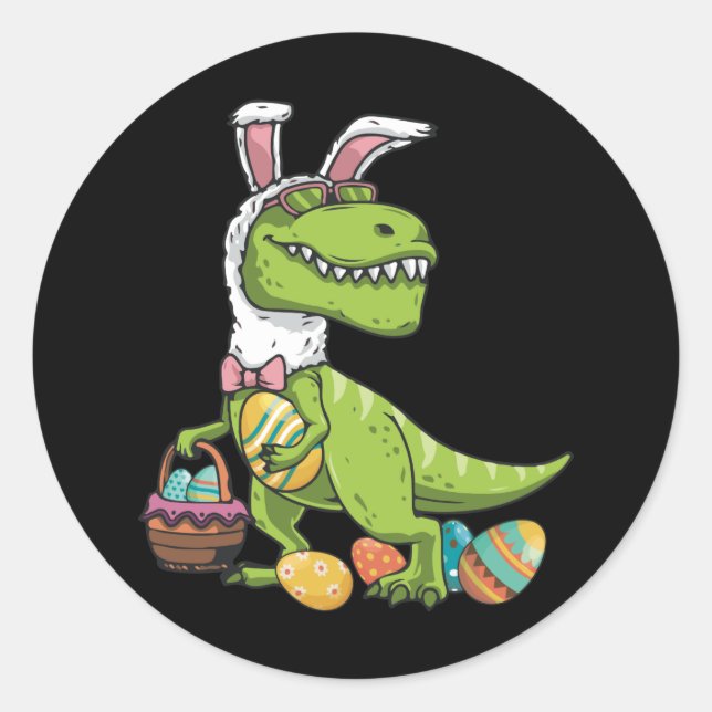 Adesivo Redondo T Rex Easter Bunny Dinosaur Boys Basket Stuffers (Frente)