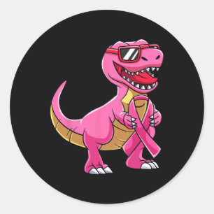 Adesivo Redondo T Rex Meninos de Fita Rosa de Consciência do Cance