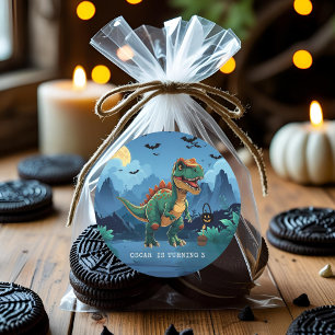 Adesivo Redondo T-Rex Personalizado de Aniversário de Dia das Brux
