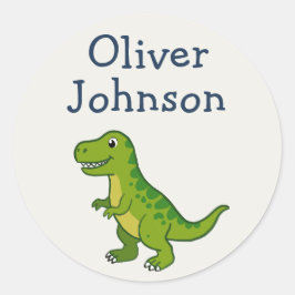 Adesivo Redondo T-Rex Personalizado Dinossauro Fofo Nome Criança