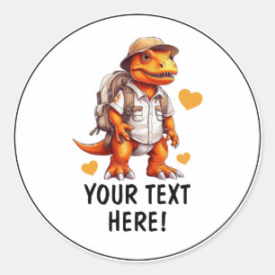 Adesivo Redondo T-rex personalizado viajante branco e laranja lega