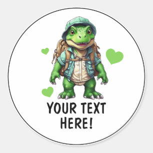 Adesivo Redondo T-rex personalizado viajante legal branco e verde