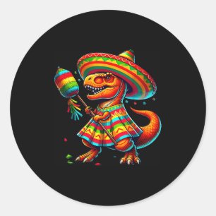 Adesivo Redondo T-rex pinata sombrero cinco de maio mexicano