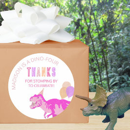 Adesivo Redondo T-Rex Rosa Bonito Qualquer Dinossauro Da Idade Obr