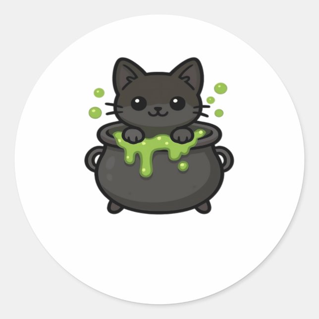 Adesivo Redondo T-Shirt Clássico de Gato Preto de Halloween (Frente)