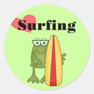 Adesivo Redondo T-shirt e presentes surfando do sapo do amor