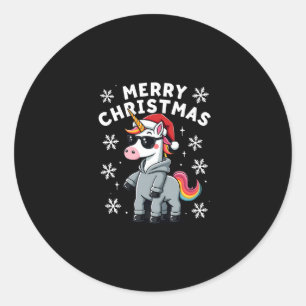 Adesivo Redondo T-Shirt Unicórnio Natal com Chapéu de Papai Noel (