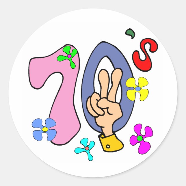 Adesivo Redondo T-shirts e presentes anos setenta. (Frente)