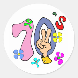 Adesivo Redondo T-shirts e presentes anos setenta.