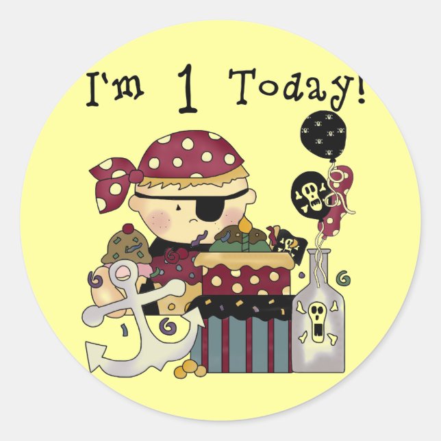 Adesivo Redondo T-shirts e presentes em primeiro aniversario (Frente)