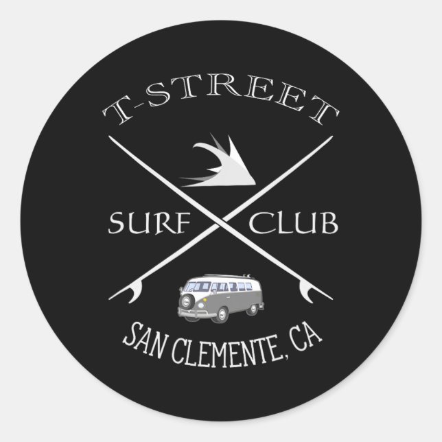 Adesivo Redondo T-street Surf Club San Clemente California  (Frente)