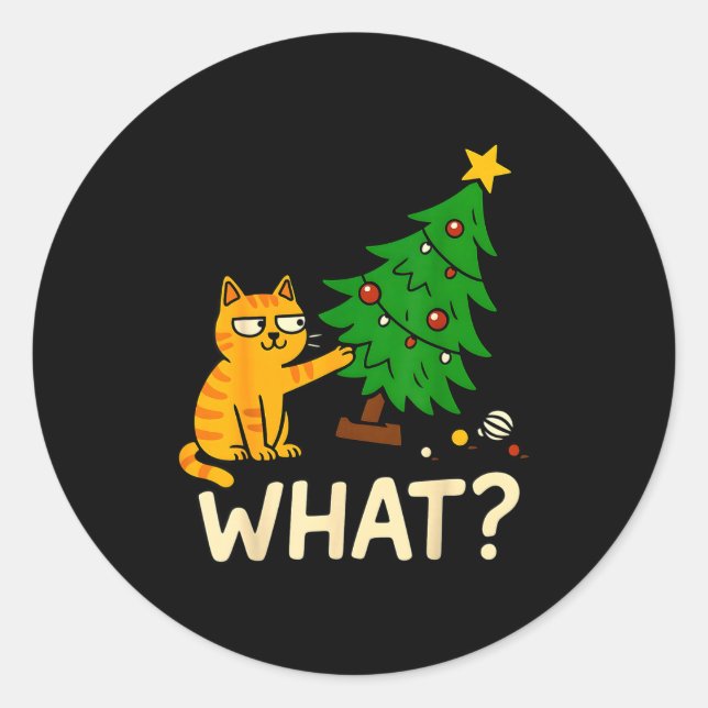 Adesivo Redondo Tabby Cat Xmas Cat Pushing Christmas Tree Over Cat (Frente)
