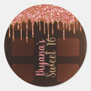 Adesivo Redondo Tablete de Chocolate Pink Glitter Drip Doce 16