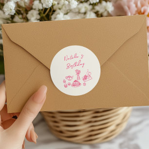 Adesivo Redondo Tableware Rosa Rosa Retrorado Brancos Birthday Bru