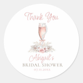 Adesivo Redondo Taça de Champanhe Boho Pérolas e Prosecco Chá de N