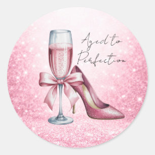 Adesivo Redondo Taça de Champanhe Rosa Envelhecida à Perfeição Ani