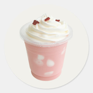 Adesivo Redondo Taça de deserto de Creme chicoteado, cor-de-rosa P
