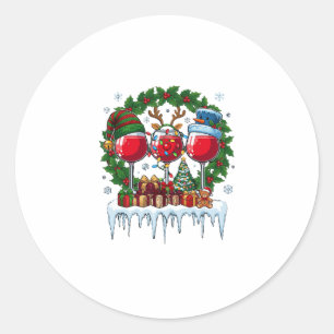Adesivo Redondo Taças de Vinho Tinto de Natal Coroa de Azevinho Ne