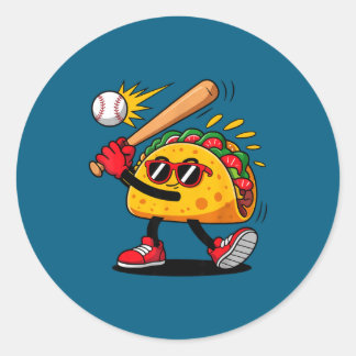 Adesivo Redondo Taco beisebol mexicano cinco de maio homens crianç