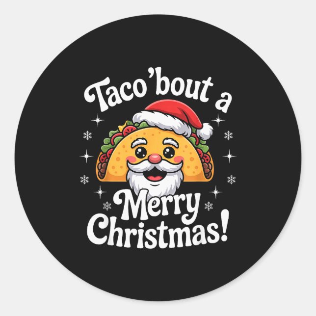 Adesivo Redondo Taco ‘bout A Merry Christmas Food Puns Mexican San (Frente)