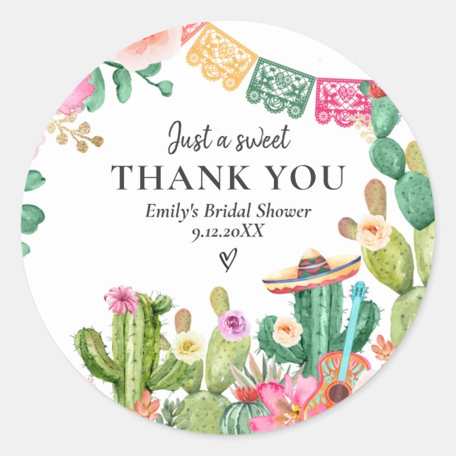 Adesivo Redondo Taco 'Bout Love Fiesta Chá de Casal Cacto (Frente)