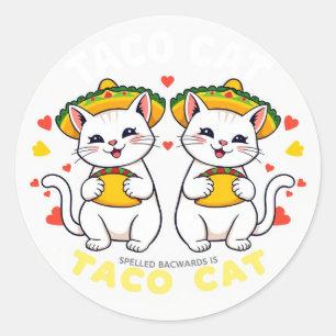 Adesivo Redondo Taco Cat Palindrome Fiesta Cute Chibi Art