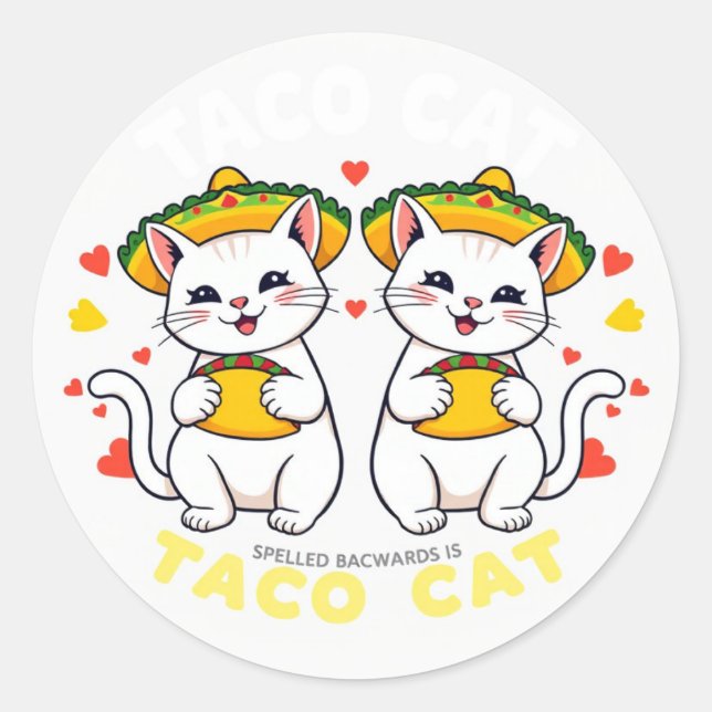 Adesivo Redondo Taco Cat Palindrome Fiesta Cute Chibi Art (Frente)