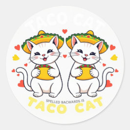 Adesivo Redondo Taco Cat Palindrome Fiesta Cute Chibi Art