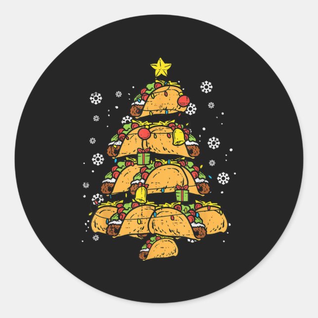 Adesivo Redondo Taco Christmas Tree Xmas Mexican Food  (Frente)