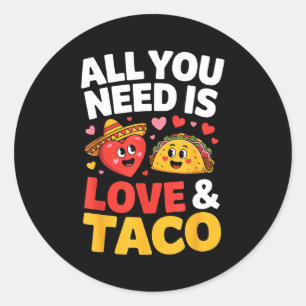 Adesivo Redondo Taco cinco de maio amor coração fofo chapéu comida