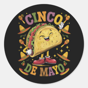 Adesivo Redondo Taco Dançante Engraçado Festa Cinco De Mayo