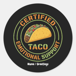 Adesivo Redondo Taco de Suporte Emocional Certificado Comida Diver