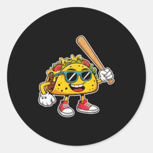 Adesivo Redondo Taco engraçado jogando beisebol mexicano cinco de