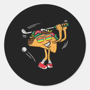 Adesivo Redondo Taco Golf Player Cinco De Mayo Comida De Golfe Mex
