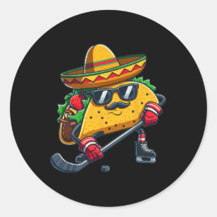 Adesivo Redondo Taco Ice Hockey Player Funny Cinco De Mayo