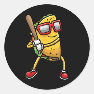 Adesivo Redondo Taco Jogando Baseball Mexicano Cinco de Mayo Kids