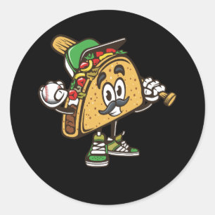 Adesivo Redondo Taco Jogando Baseball Softacos Tacos Mexicanos Fes