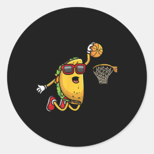 Adesivo Redondo Taco Jogando Basquete Cinco Crianças De Mayo Mexic