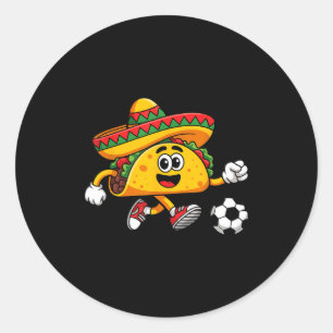 Adesivo Redondo Taco jogando futebol mexicano cinco de maio chapéu