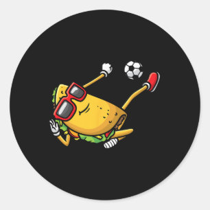 Adesivo Redondo Taco Jogando Futebol Mexicano Cinco De Maio Crianç